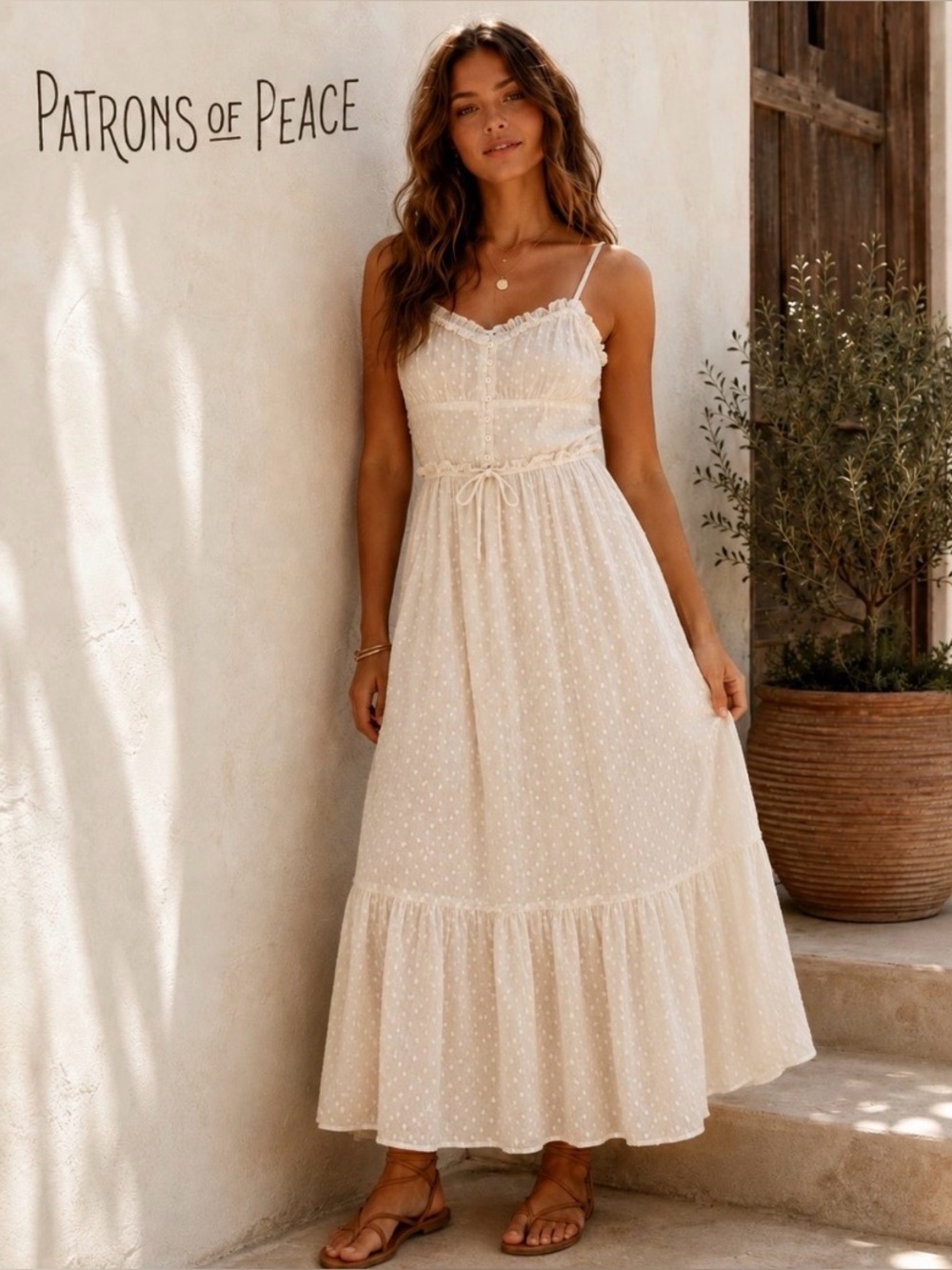 Patrons of Peace Swiss Dot Tiered Maxi Sundress in Cream size Large